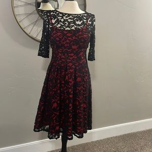 Red & black lace dress